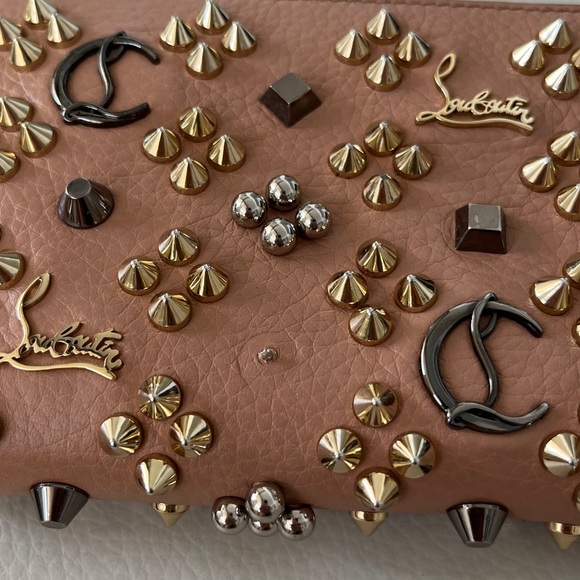 Christian Louboutin Blush Pink Studded Leather Zip-Around Wallet - Picture 5 of 10